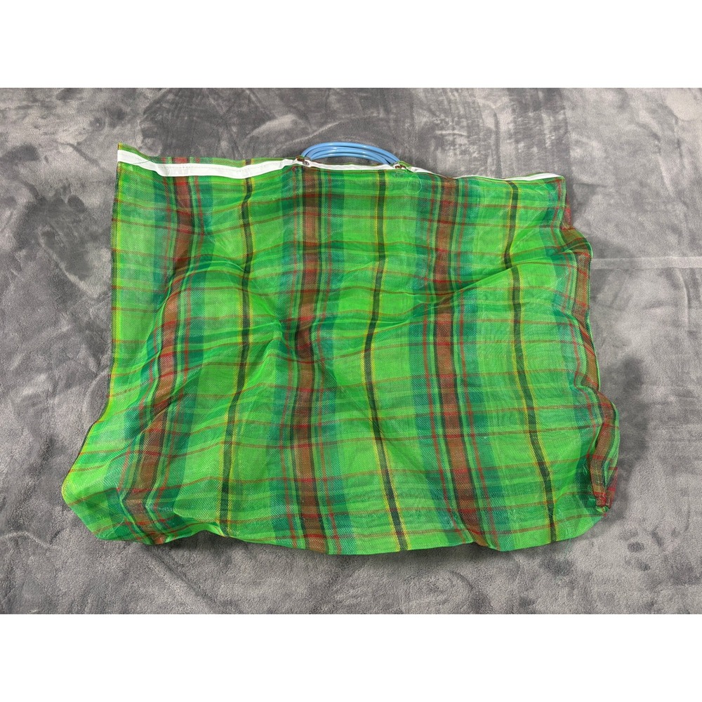Unbranded Unisex Plaid Mesh Tote Bag Large Green Reusable Shopping Market Bag